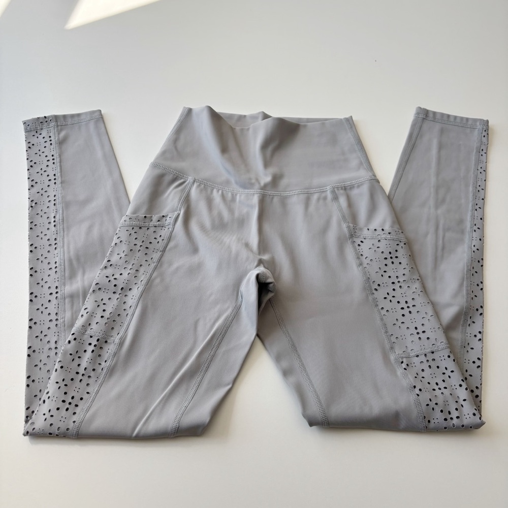 Aerie Kids Gray Leggings with Laser Cut Design